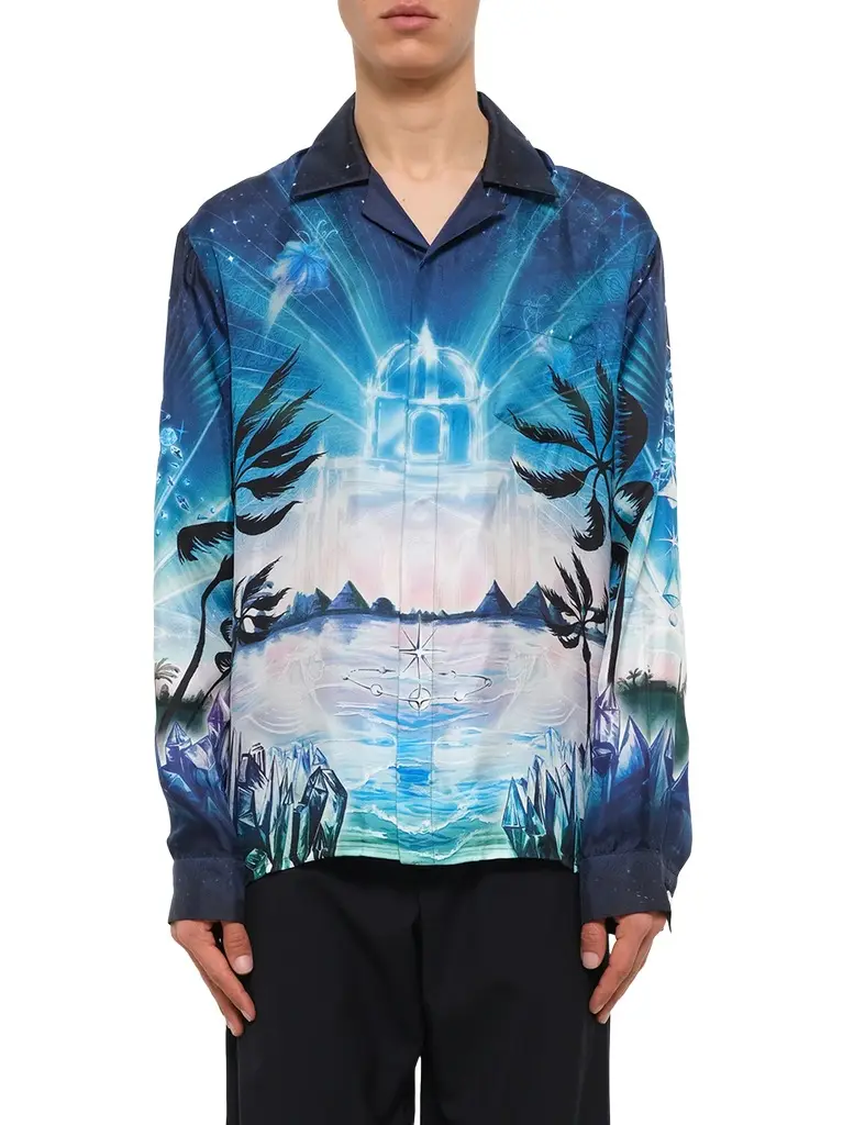 Casablanca Crystal Alchemy Cuban Collar LS Shirt in Multicolour