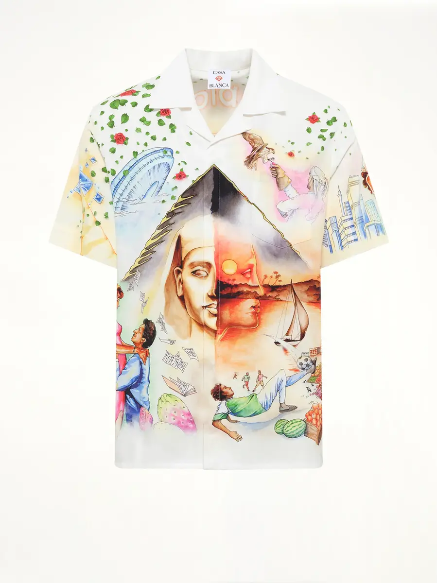 Casablanca Egyptian Arts Cuban Collar SS Shirt in Multicolour | Thumbnail 2