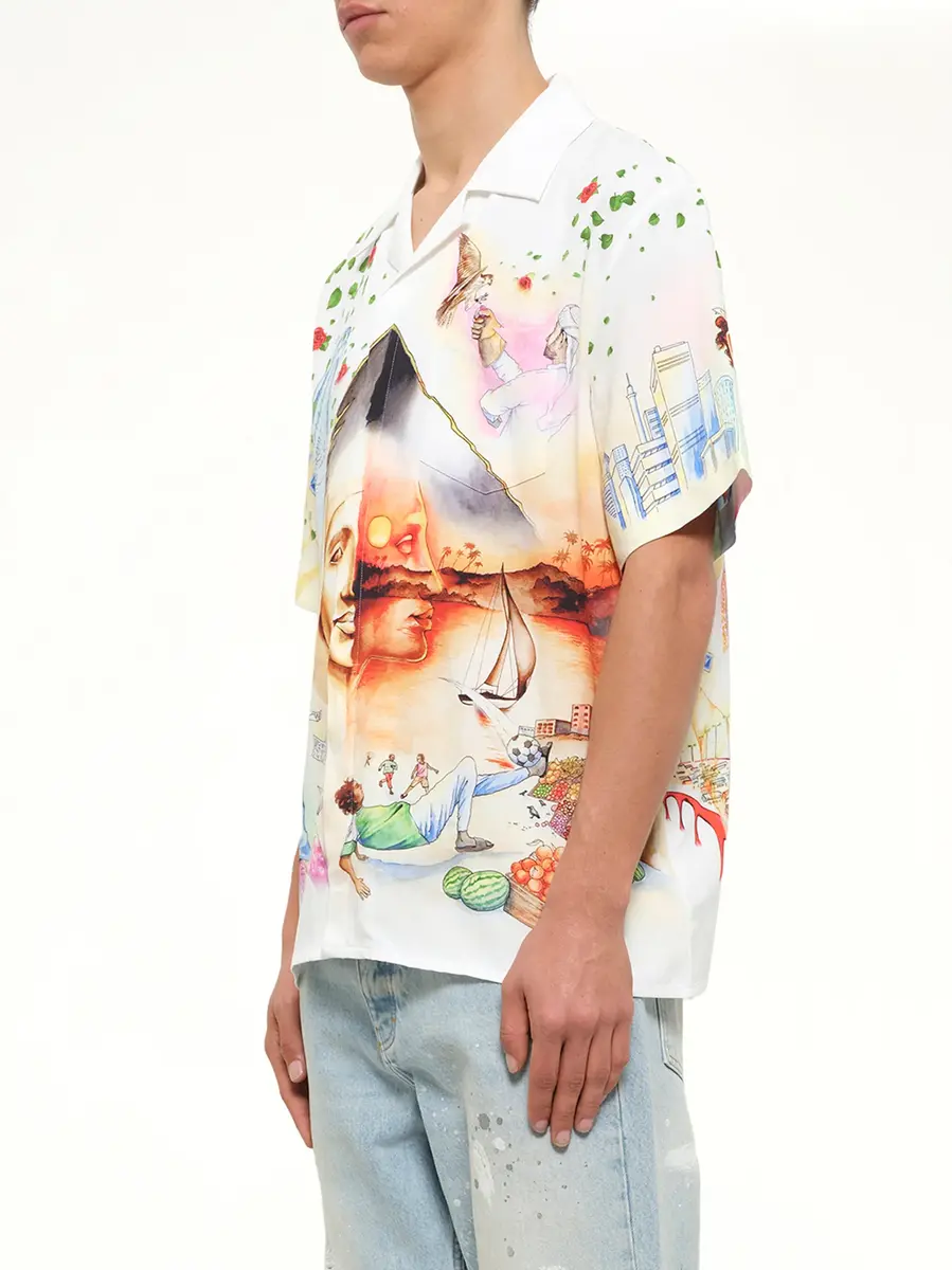 Casablanca Egyptian Arts Cuban Collar SS Shirt in Multicolour | Thumbnail 3