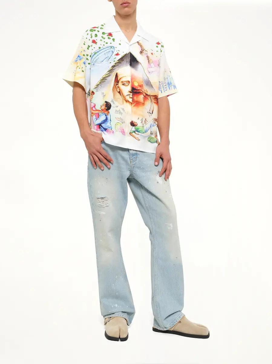 Casablanca Egyptian Arts Cuban Collar SS Shirt in Multicolour | Thumbnail 4