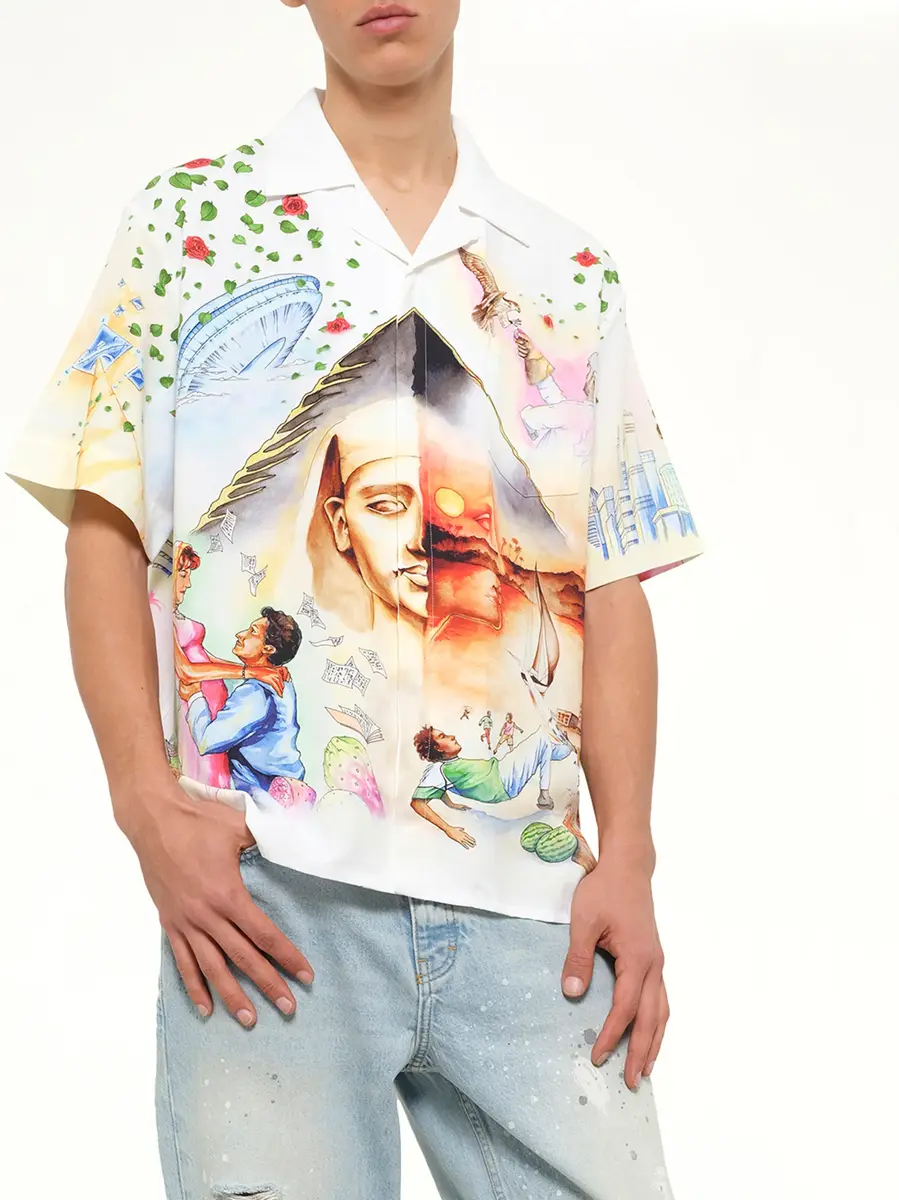 Casablanca Egyptian Arts Cuban Collar SS Shirt in Multicolour | Thumbnail 6