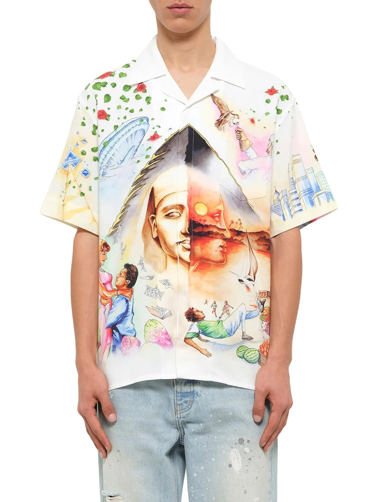 Casablanca Egyptian Arts Cuban Collar SS Shirt in Multicolour
