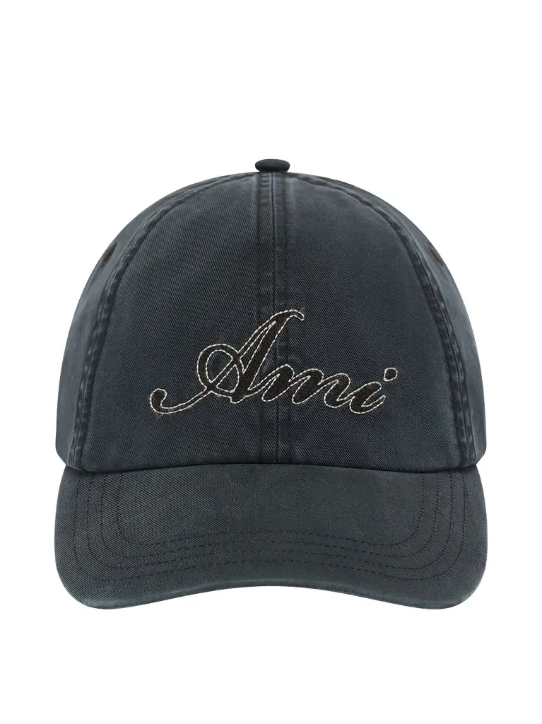 AMI PARIS Ami Embroidery Cap in Washed Black