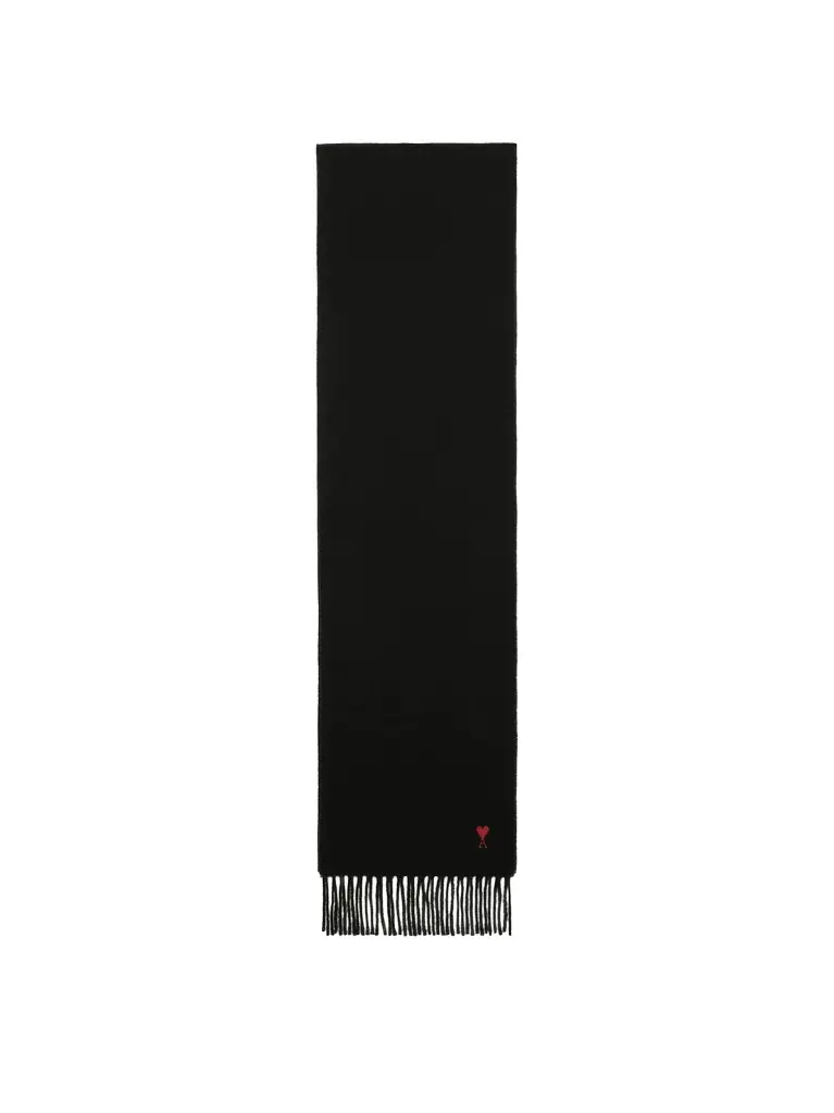 AMI PARIS Wool Scarf With Red Ami De Coeur Embroidery