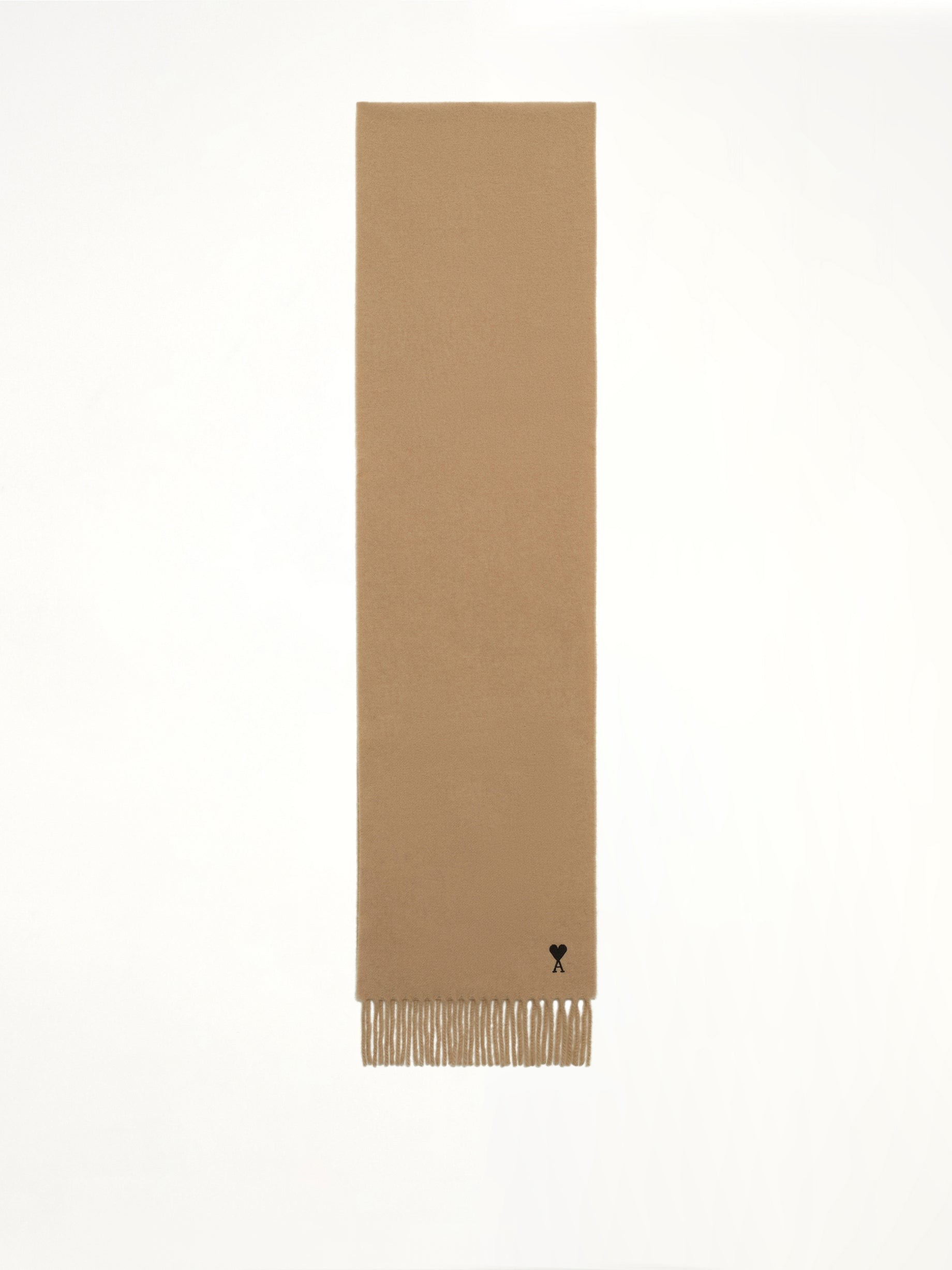 AMI PARIS Wool Scarf With Ami De Coeur Embroidery in Light Brown