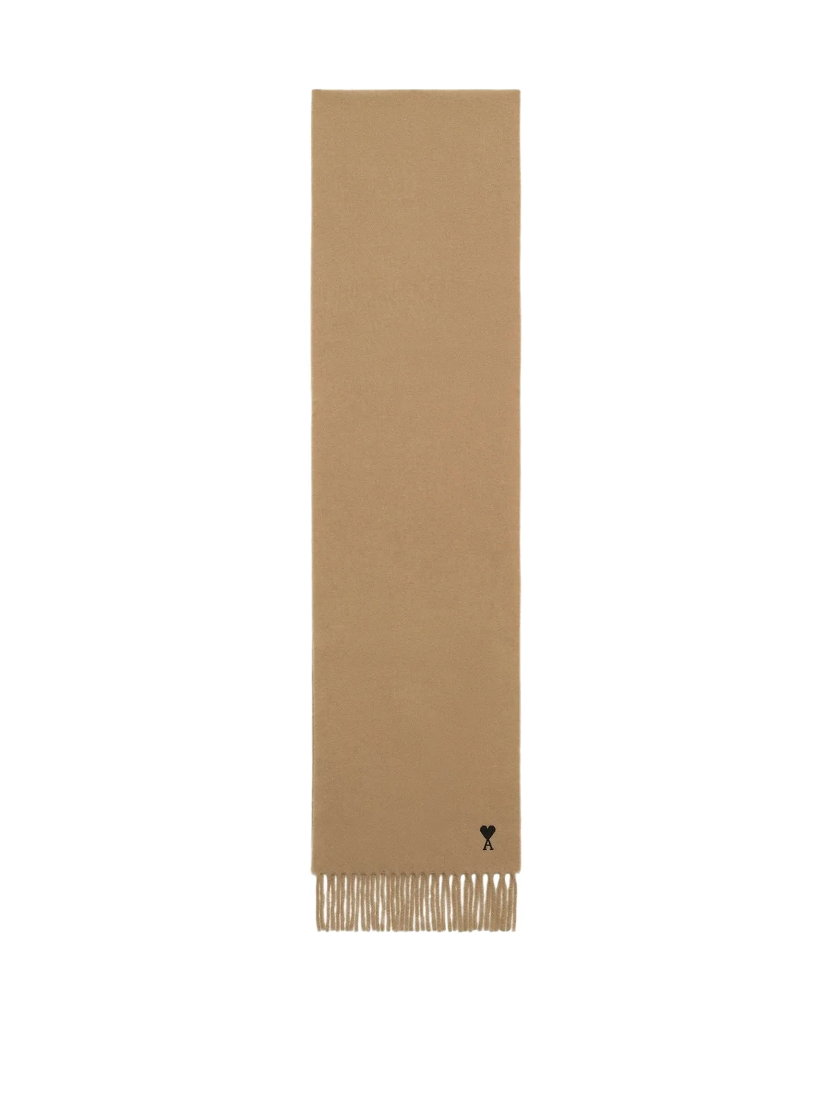 AMI PARIS Wool Scarf With Ami De Coeur Embroidery in Light Brown