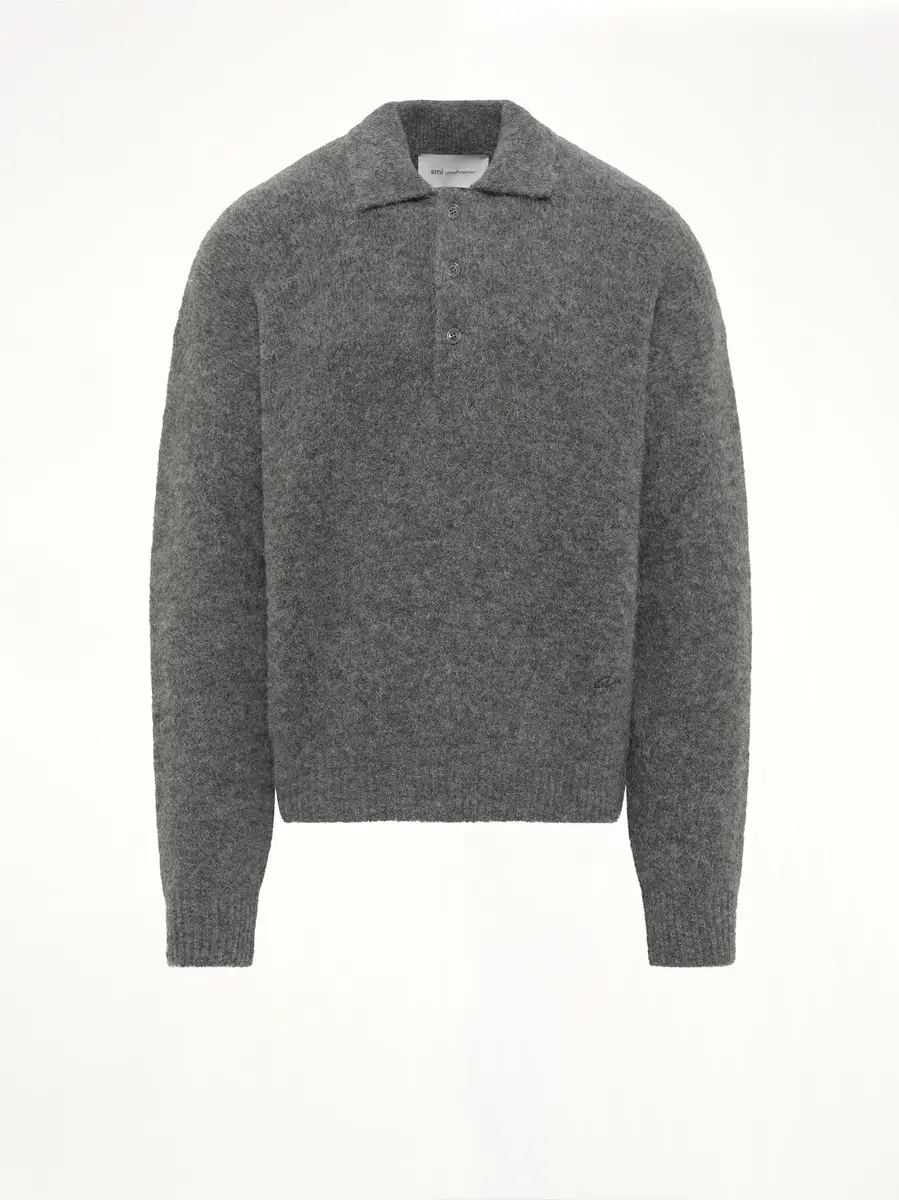 AMI PARIS Ami Polo Sweater in Charcoal Grey | Thumbnail 2 AMI PARIS Ami Polo Sweater in Charcoal Grey | Thumbnail 2