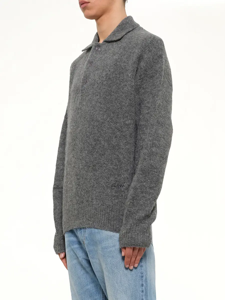 AMI PARIS Ami Polo Sweater in Charcoal Grey | Thumbnail 3 AMI PARIS Ami Polo Sweater in Charcoal Grey | Thumbnail 3