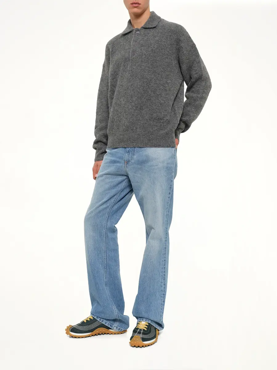 AMI PARIS Ami Polo Sweater in Charcoal Grey | Thumbnail 4 AMI PARIS Ami Polo Sweater in Charcoal Grey | Thumbnail 4