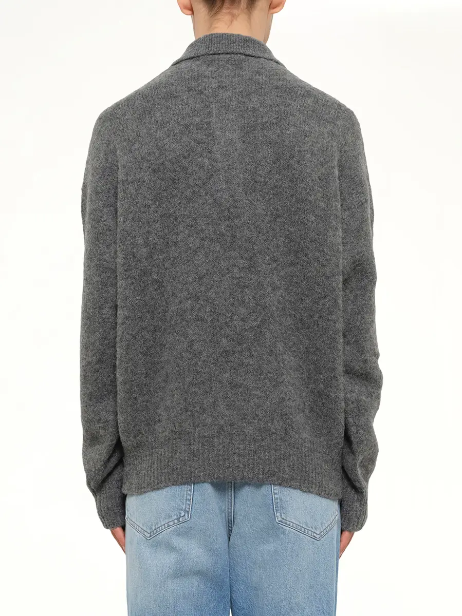 AMI PARIS Ami Polo Sweater in Charcoal Grey | Thumbnail 5 AMI PARIS Ami Polo Sweater in Charcoal Grey | Thumbnail 5