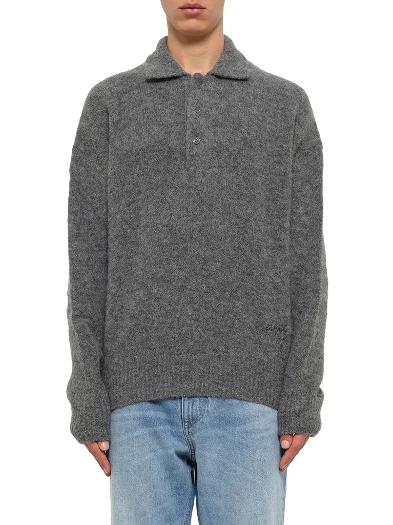 AMI PARIS Ami Polo Sweater in Charcoal Grey