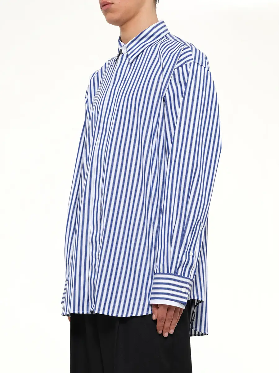 AMI PARIS Double Sleeves Large Fit Shirt in Blue Stripe | Thumbnail 3