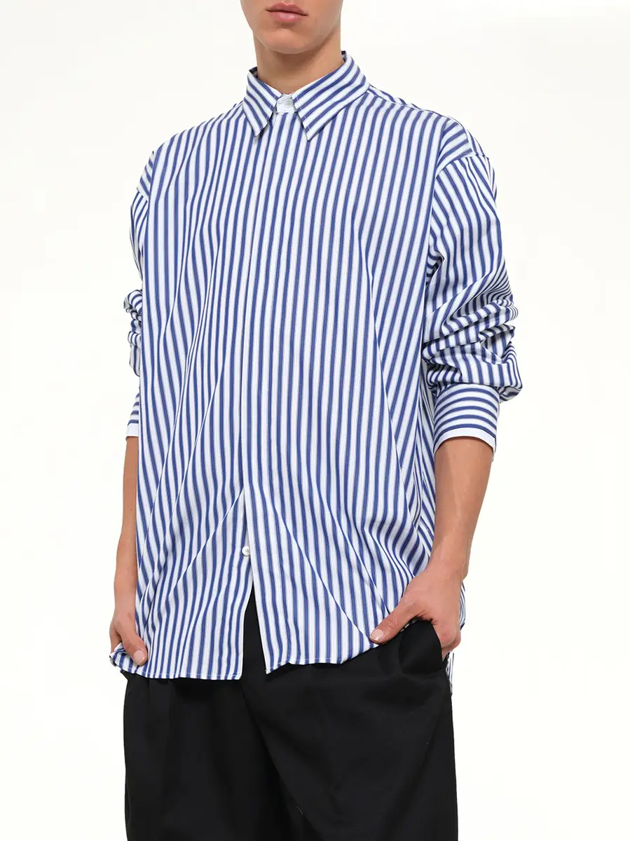 AMI PARIS Double Sleeves Large Fit Shirt in Blue Stripe | Thumbnail 6