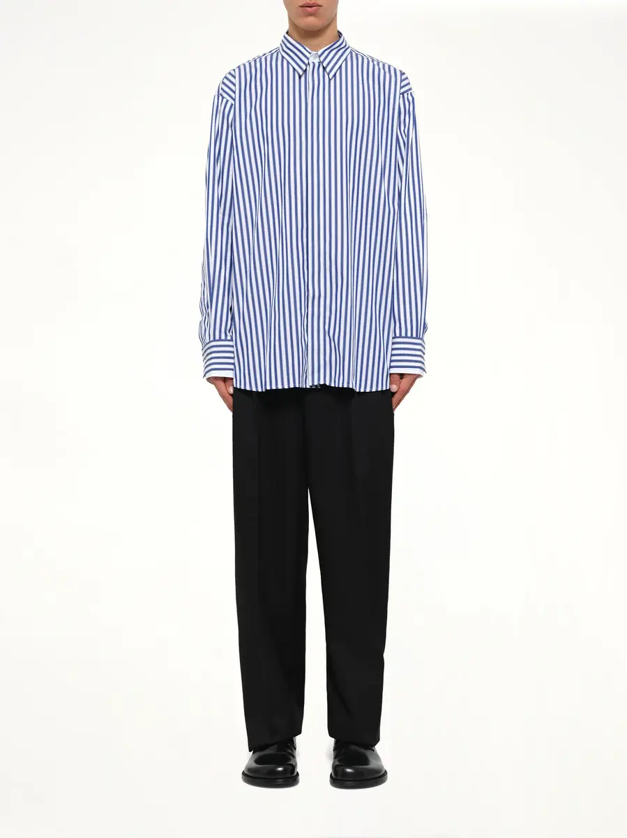 AMI PARIS Double Sleeves Large Fit Shirt in Blue Stripe | Thumbnail 7