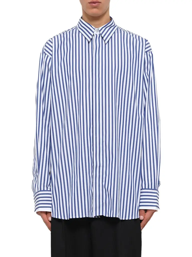 AMI PARIS Double Sleeves Large Fit Shirt in Blue Stripe