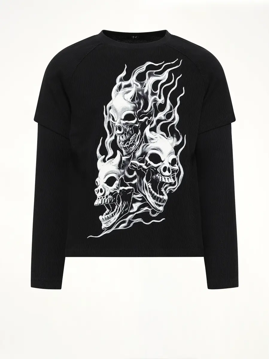 THUG CLUB Bulk Shoulder Three Riding Skull Layered T-shirt | Thumbnail 2 THUG CLUB Bulk Shoulder Three Riding Skull Layered T-shirt | Thumbnail 2