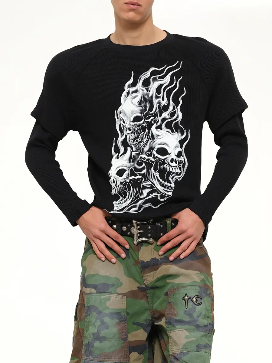 THUG CLUB Bulk Shoulder Three Riding Skull Layered T-shirt | Thumbnail 6 THUG CLUB Bulk Shoulder Three Riding Skull Layered T-shirt | Thumbnail 6