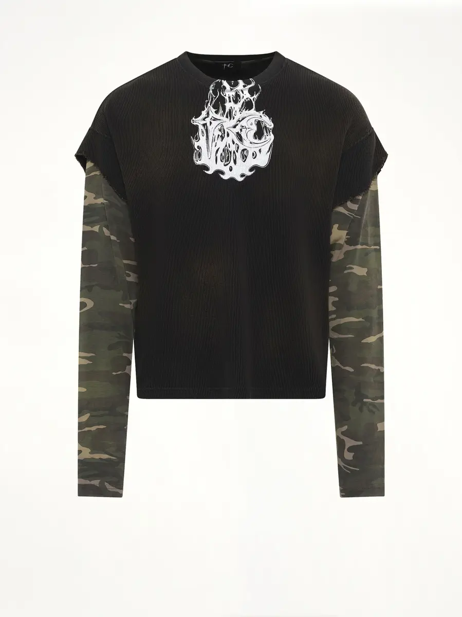 THUG CLUB TC Hellfire Layered T-shirt in Camo/black | Thumbnail 2 THUG CLUB TC Hellfire Layered T-shirt in Camo/black | Thumbnail 2