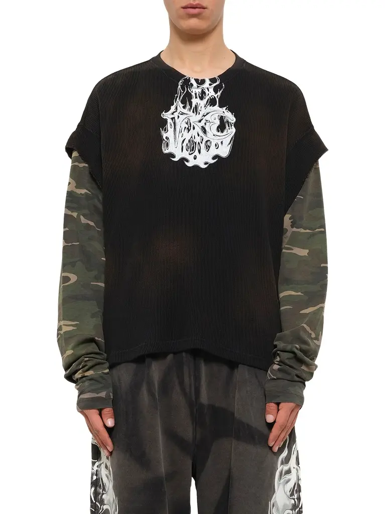 THUG CLUB TC Hellfire Layered T-shirt in Camo/black