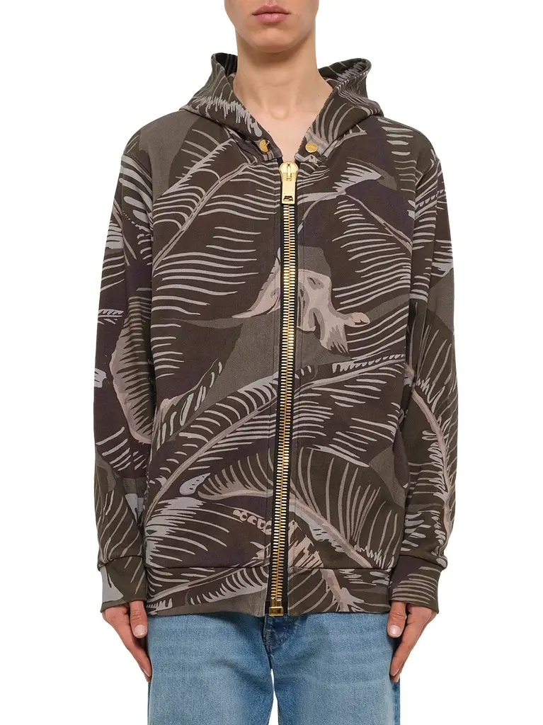 Palm Angels Banana Leaves Zip Hoodie in Multicolor