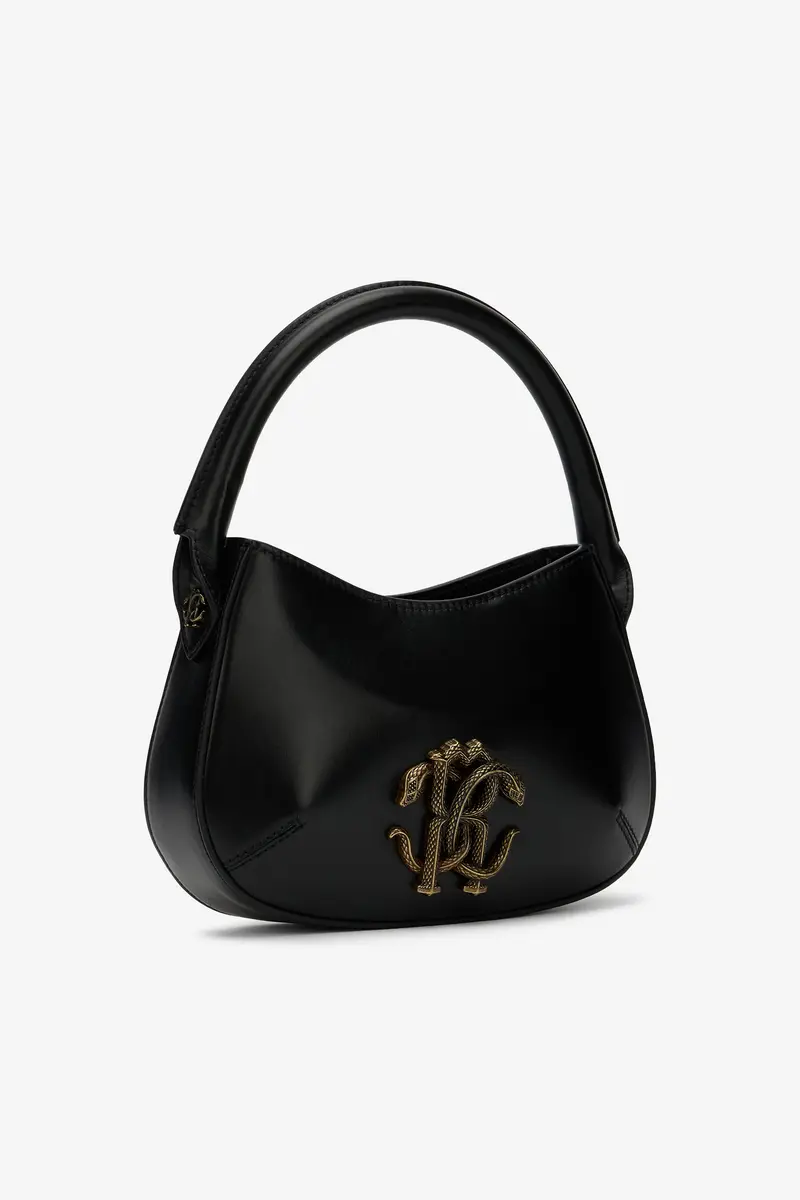 Roberto Cavalli Black Leather Top Handle Bag with Monogram RC | Thumbnail 4
