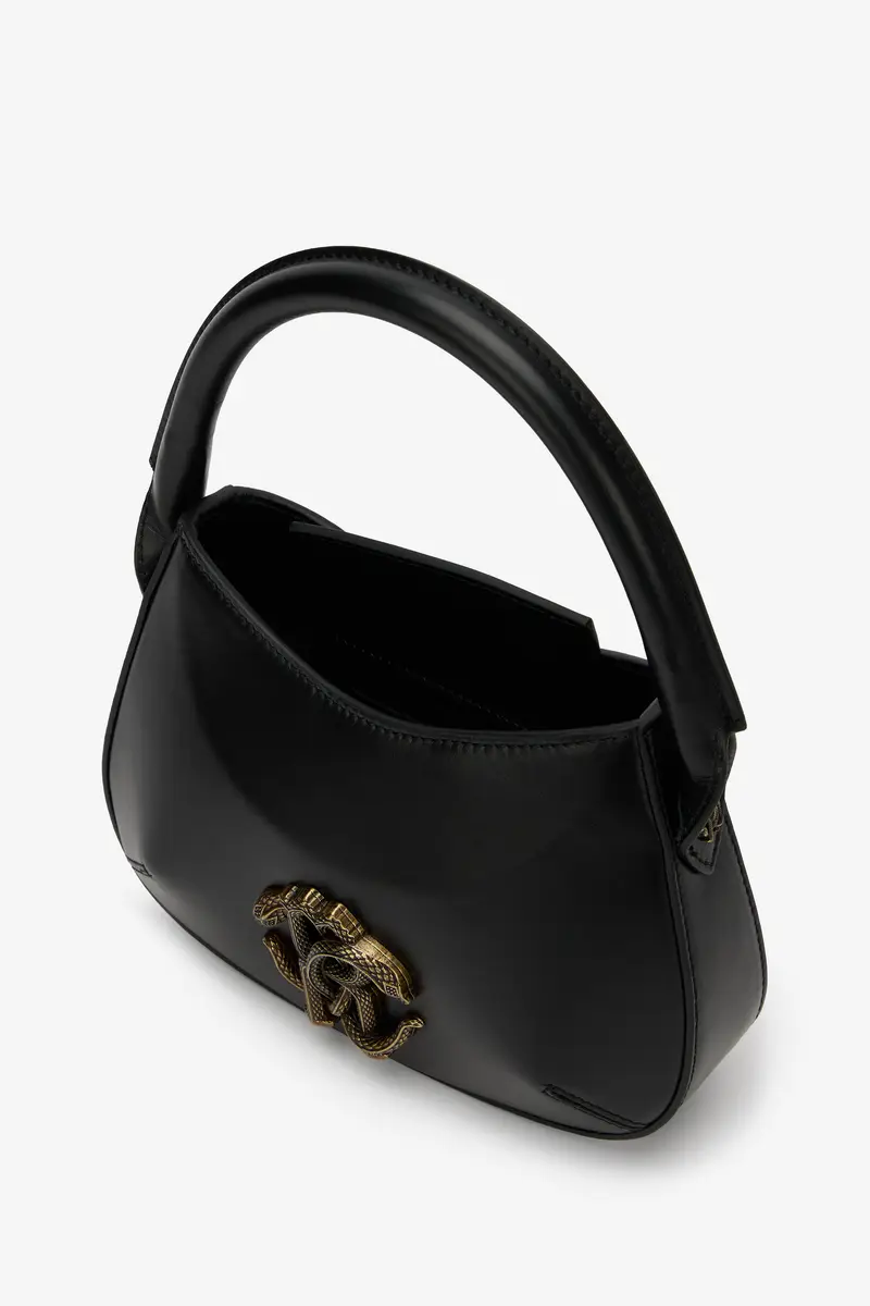 Roberto Cavalli Black Leather Top Handle Bag with Monogram RC | Thumbnail 5