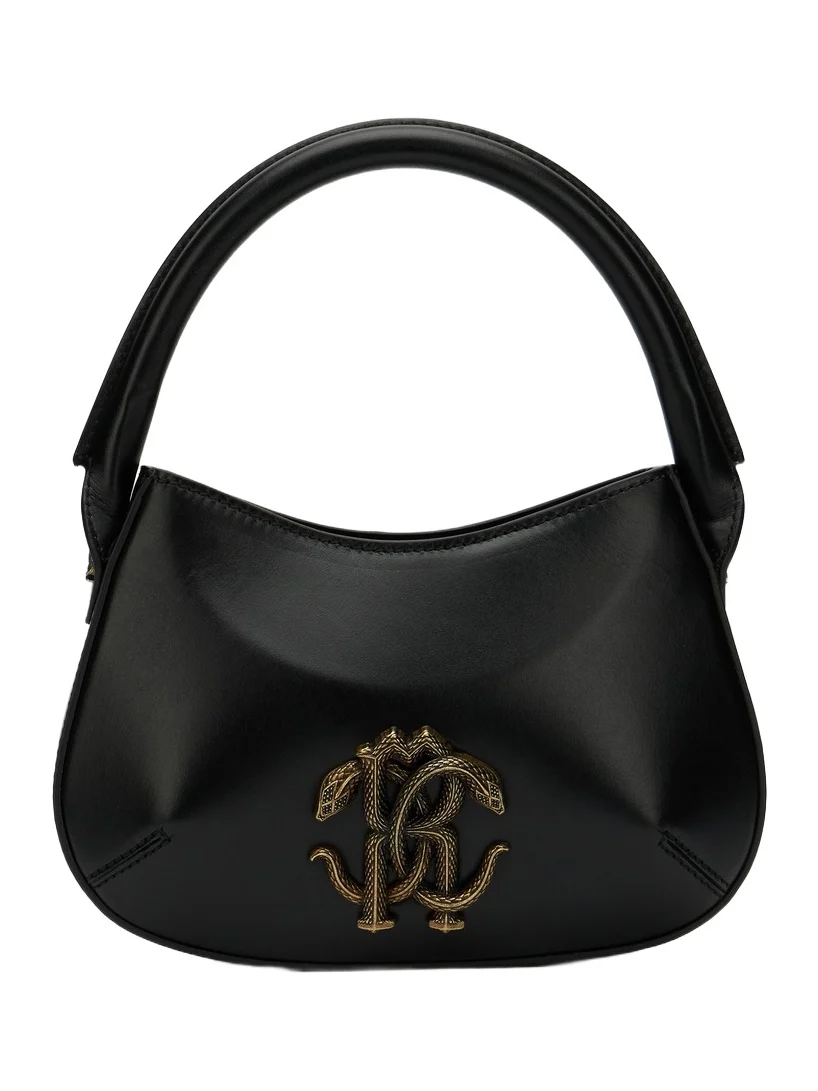 Black Leather Top Handle Bag with Monogram RC Black Leather Top Handle Bag with Monogram RC