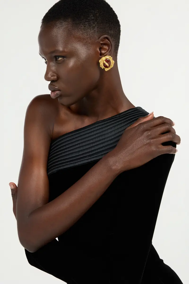 Roberto Cavalli Golden Clip-On Earrings With Ruby Stone | Thumbnail 2 Roberto Cavalli Golden Clip-On Earrings With Ruby Stone | Thumbnail 2