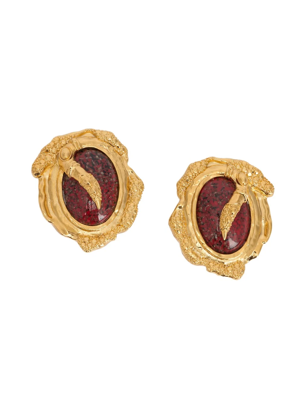 Golden Clip-On Earrings With Ruby Stone Golden Clip-On Earrings With Ruby Stone