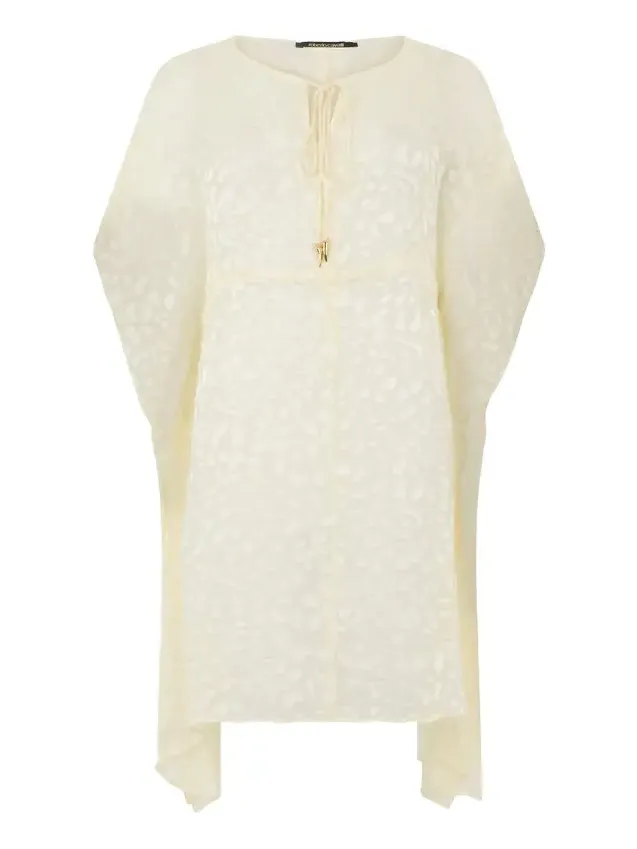 Ivory Tone-On-Tone Leopard Print Kaftan