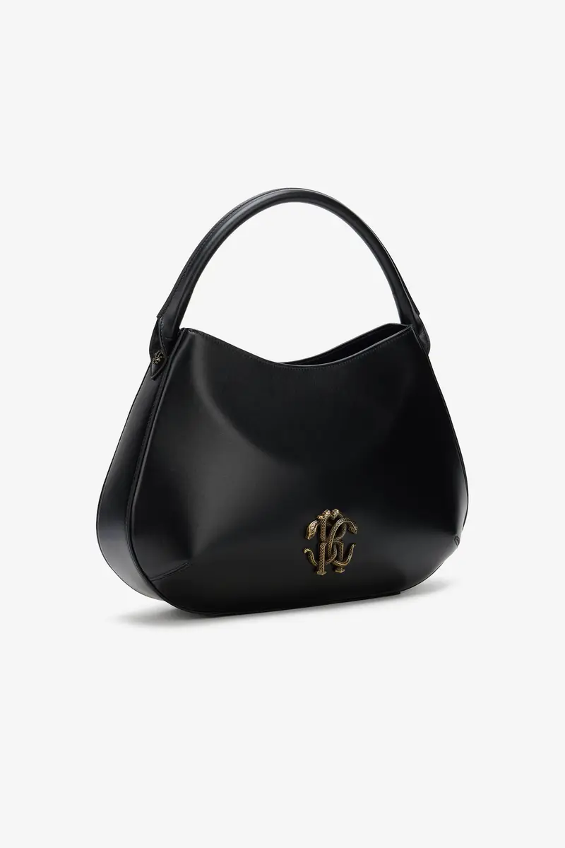 Roberto Cavalli Black Leather Top Handle Bag with Monogram RC | Thumbnail 4