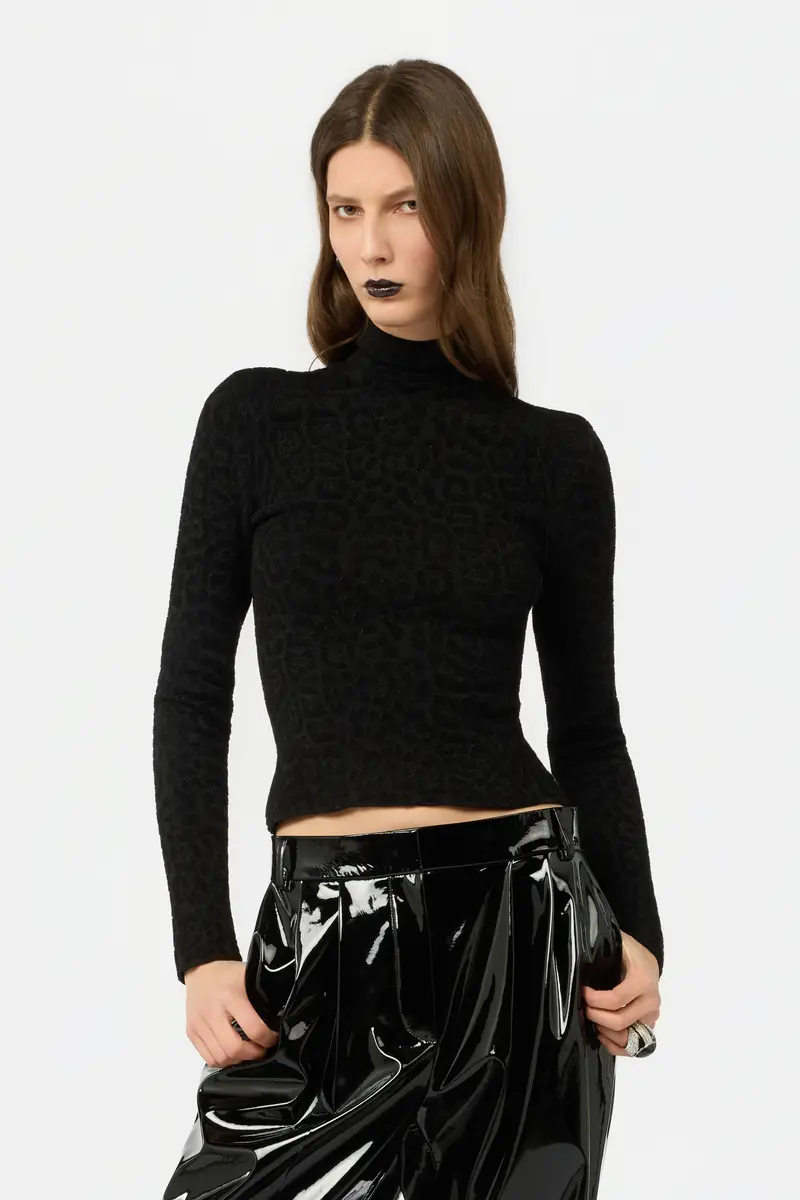 Roberto Cavalli High Neck Top with Lurex Jaguar Pattern | Thumbnail 2 Roberto Cavalli High Neck Top with Lurex Jaguar Pattern | Thumbnail 2