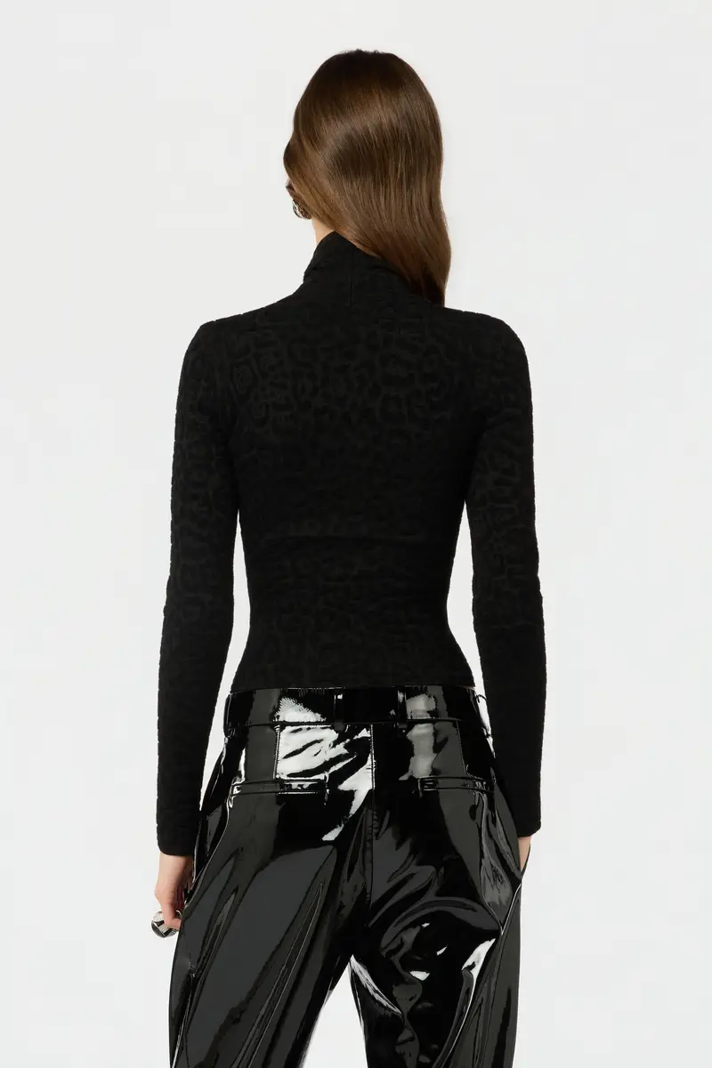 Roberto Cavalli High Neck Top with Lurex Jaguar Pattern | Thumbnail 3 Roberto Cavalli High Neck Top with Lurex Jaguar Pattern | Thumbnail 3