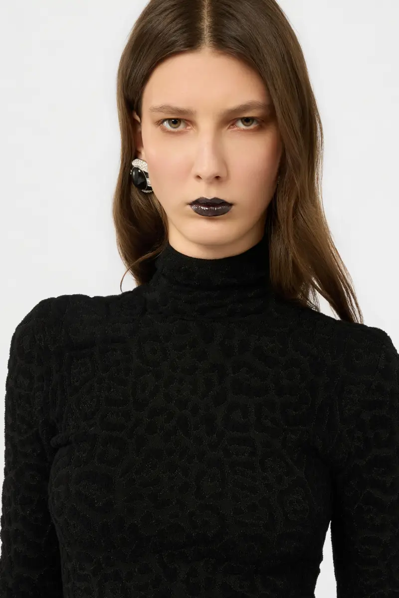 Roberto Cavalli High Neck Top with Lurex Jaguar Pattern | Thumbnail 4 Roberto Cavalli High Neck Top with Lurex Jaguar Pattern | Thumbnail 4