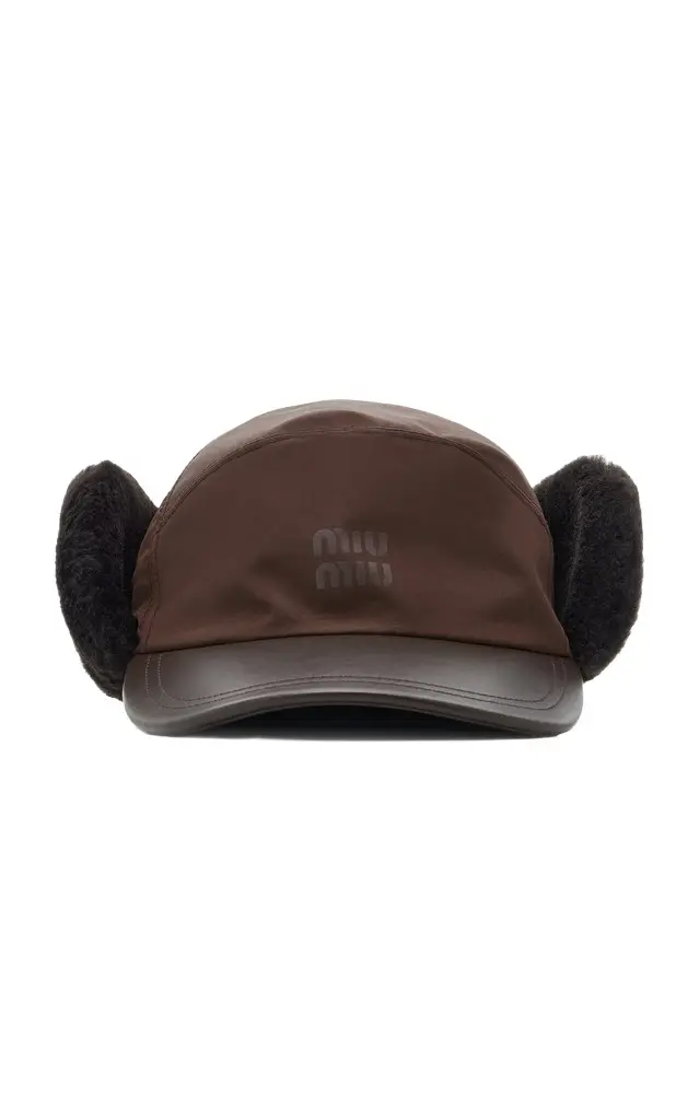 Shearling-Trimmed Canvas Cap