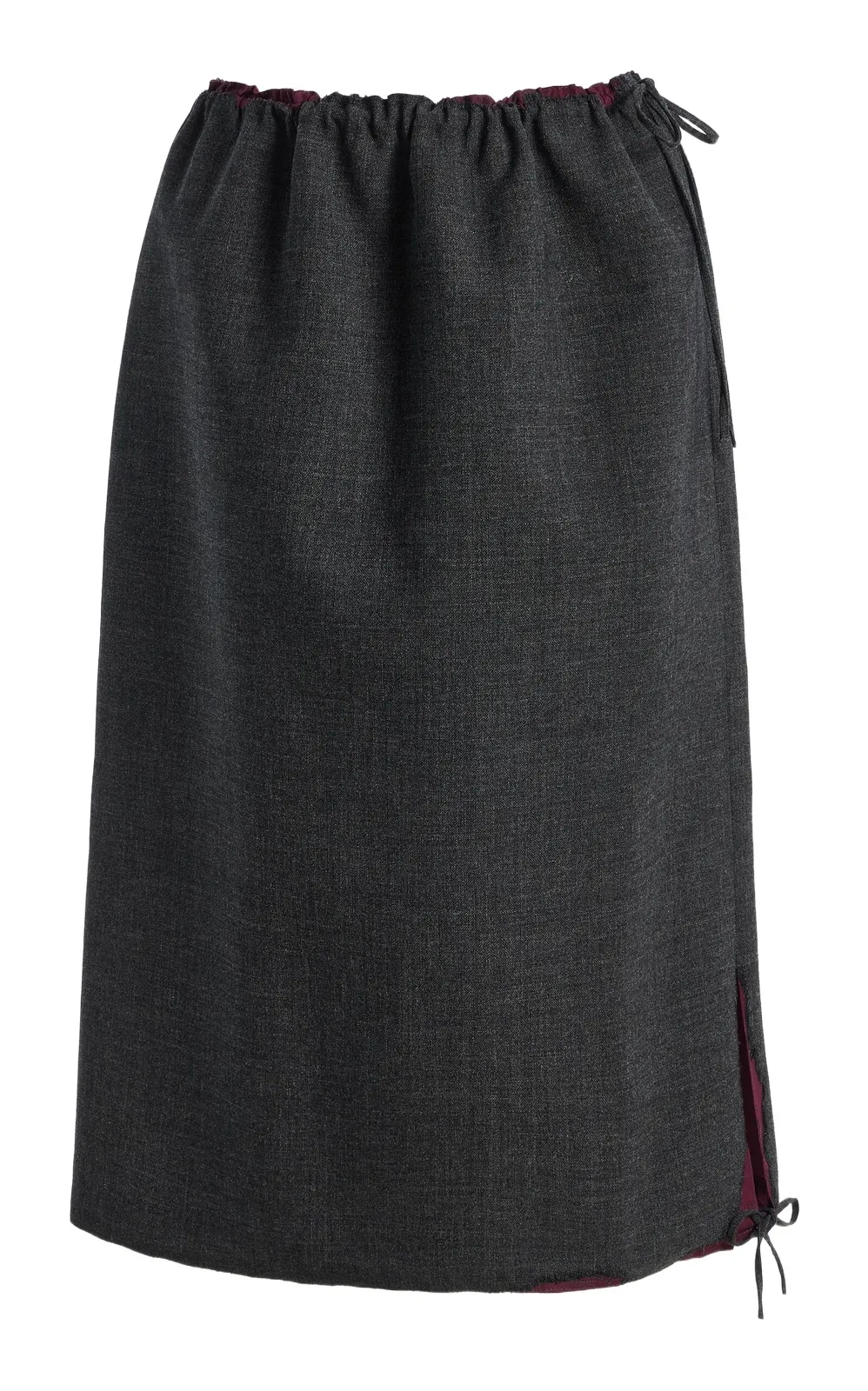 Prada Drawstring Raw-Edge Cotton Midi Skirt
