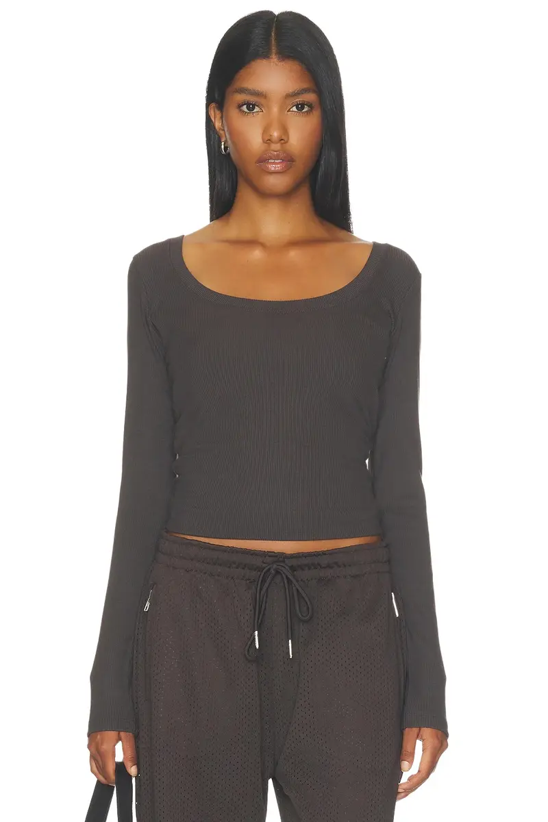 Adanola Rib Scoop Neck Long Sleeve Top
