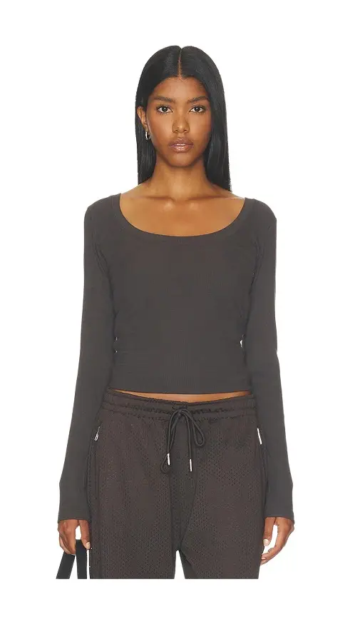 Rib Scoop Neck Long Sleeve Top
