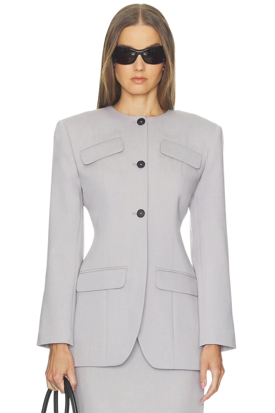 Helsa Wool Blend Suiting Jacket With Bows