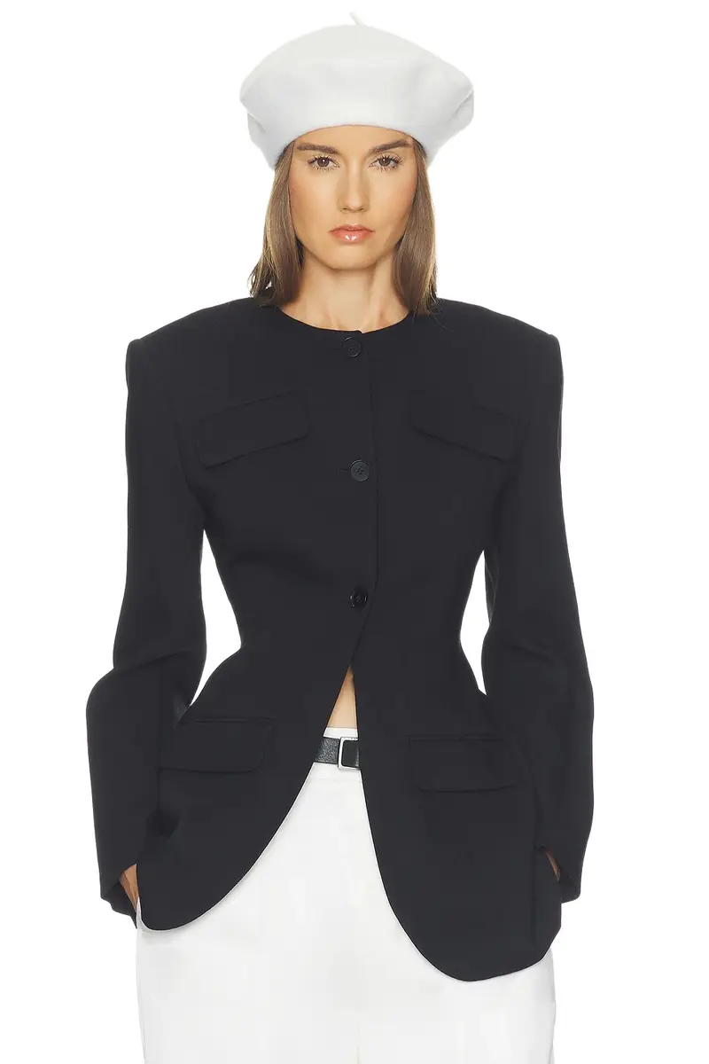 Helsa Wool Blend Suiting Jacket With Bows