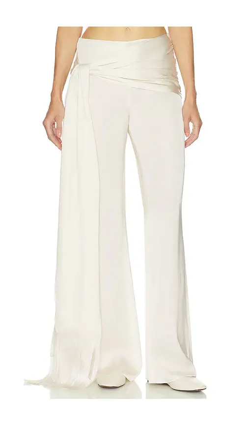 Helsa Satin Pants With Tie And Fringe | Thumbnail 2