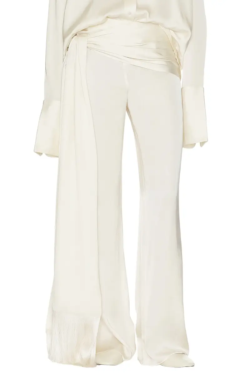 Satin Pants With Tie And Fringe