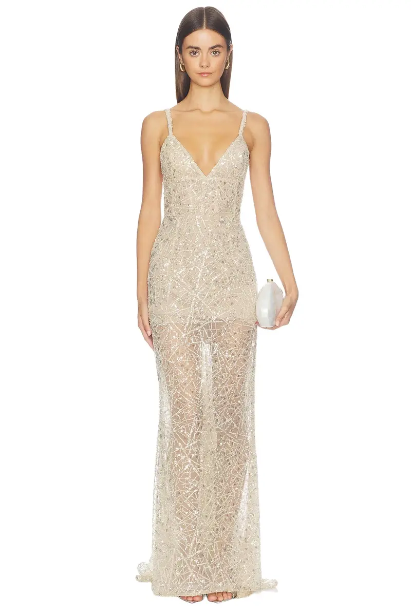 Bronx and Banco V-Neck Embellished Gown