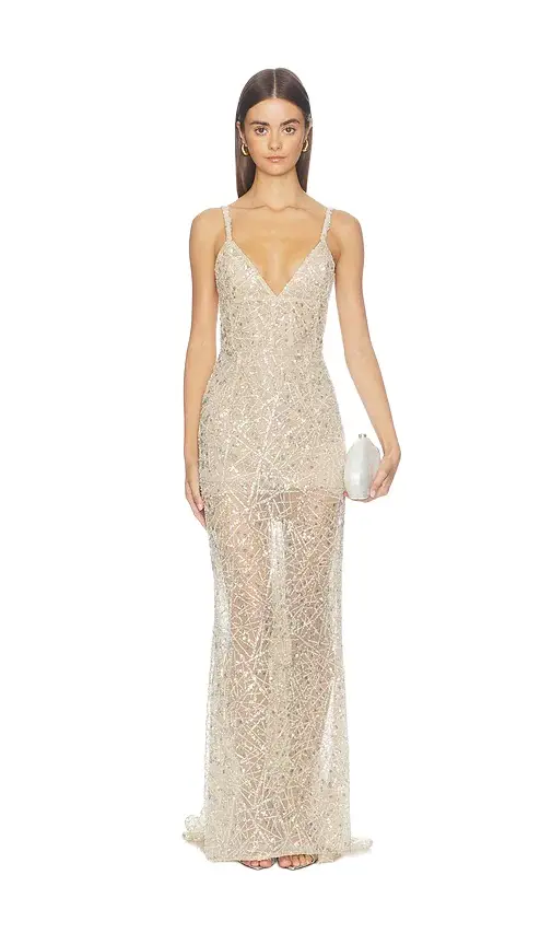 Bronx and Banco V-Neck Embellished Gown