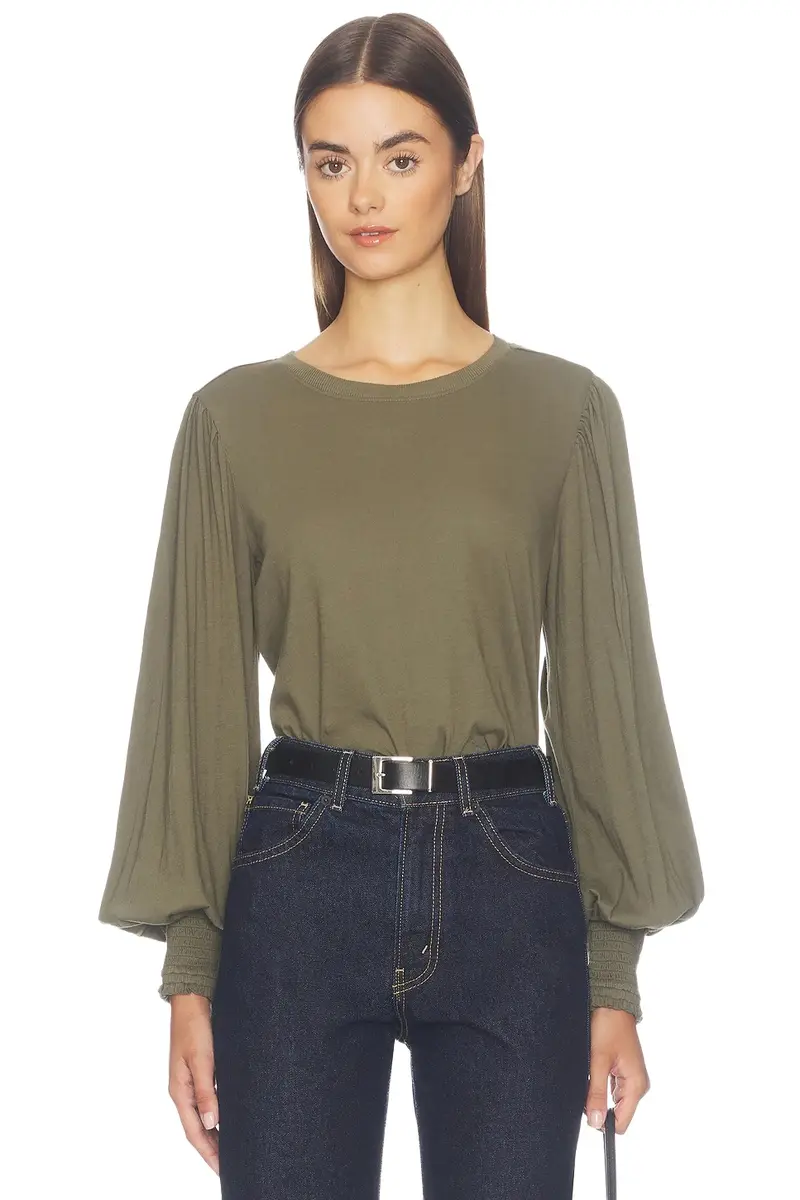 Bobi Smocked Cuff Rib Neck Tee