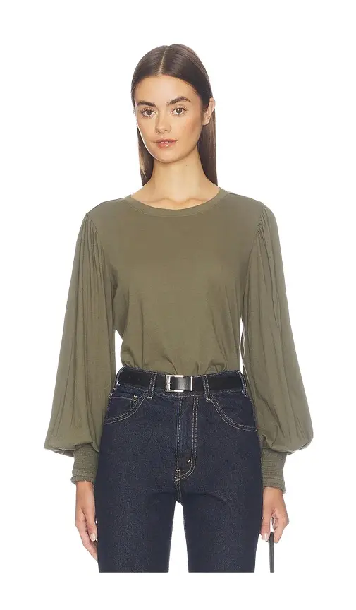 Smocked Cuff Rib Neck Tee Smocked Cuff Rib Neck Tee