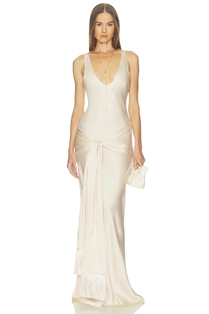 Satin Dress With Tie And Fringe Satin Dress With Tie And Fringe
