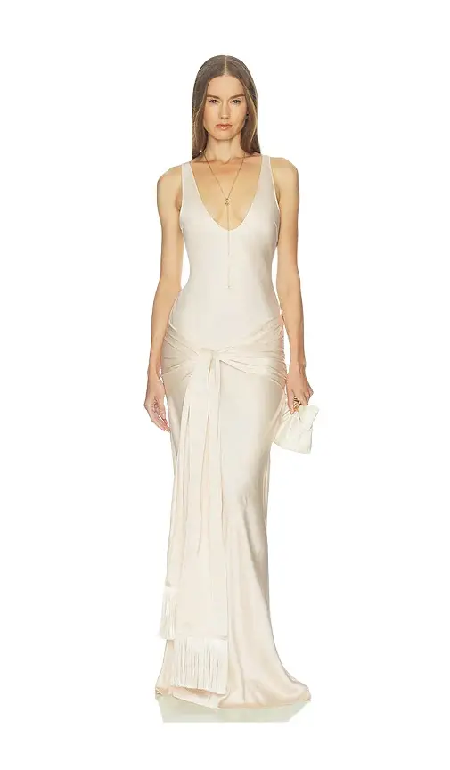 Satin Dress With Tie And Fringe