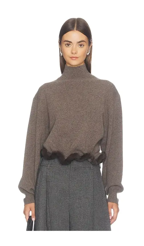 Turtleneck With Wired Faux Mink Trim Turtleneck With Wired Faux Mink Trim
