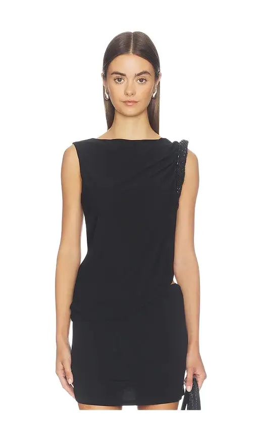 Sleeveless Top With Hotfix Twist Drape Sleeveless Top With Hotfix Twist Drape